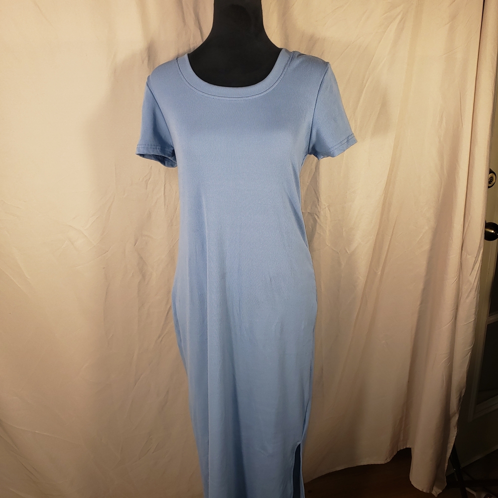 Real Essentials Chic Light Blue Ribbed Maxi Dress - M
